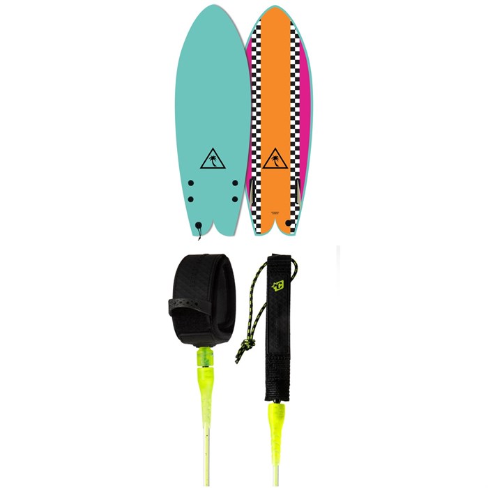 Catch Surf - Heritage 5'6" Retro Fish Twin Fin Surfboard + Creatures of Leisure Comp 6' Surf Leash