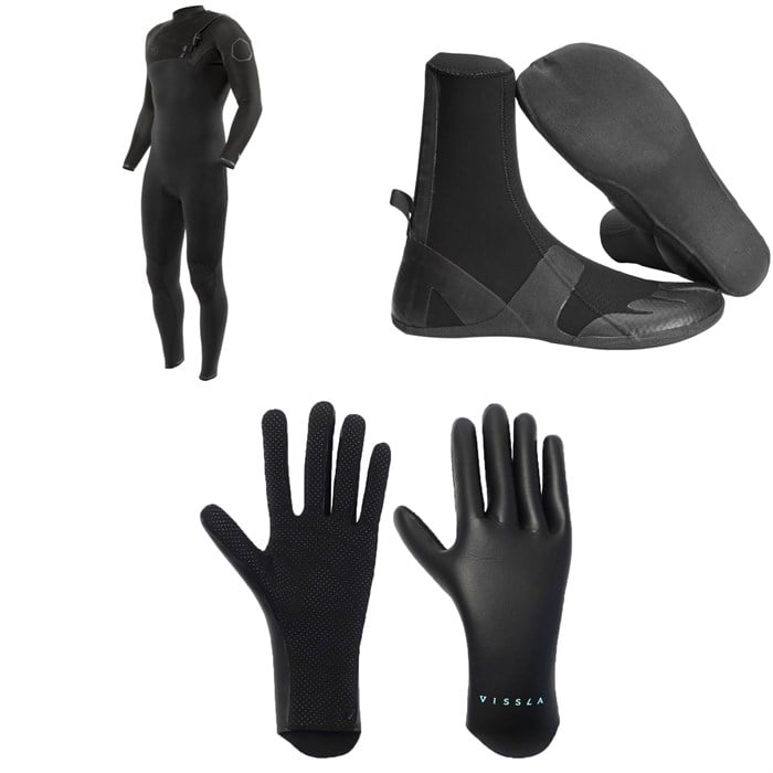 Vissla - 4/3 High Seas II Chest Zip Wetsuit + 3mm High Seas Split Toe Wetsuit Boots + 1.5mm High Seas Wetsuit Gloves
