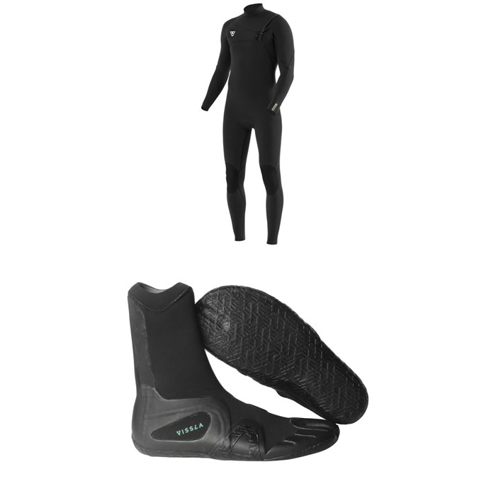 Vissla - 7 Seas 4/3 Comp Chest Zip Wetsuit + 3mm 7 Seas Split Toe Wetsuit Boots