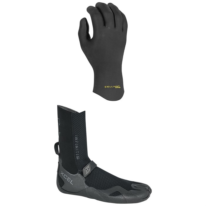 XCEL - 2mm Comp X 5-Finger Wetsuit Gloves + 3mm Infiniti Split Toe Wetsuit Boots