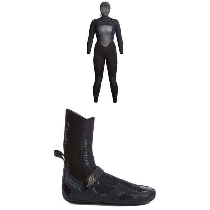 XCEL - 5/4 Infiniti Hooded Wetsuit - Women's + 5mm Infiniti Round Toe Wetsuit Boots
