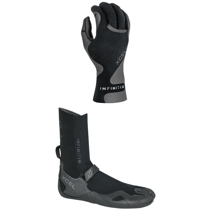 XCEL - 3mm Infiniti 5-Finger Wetsuit Gloves + 3mm Infiniti Split Toe Wetsuit Boots