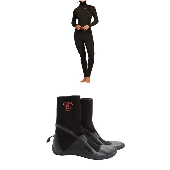 Billabong - 5/4 Synergy Chest Zip Hooded Wetsuit + 5mm Furnace Synergy Split Toe Wetsuit Boots - Women's