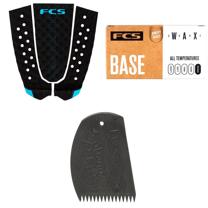 FCS - T-3 Performance Board Traction Pad + FCS Surf Base Wax + Sticky Bumps Easy Grip Wax Comb