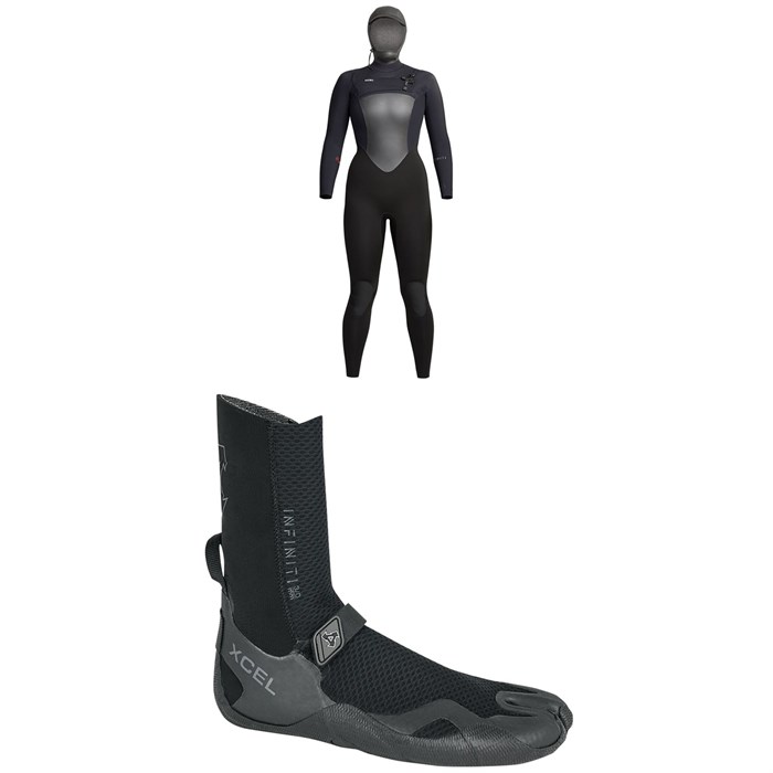 XCEL - 5/4 Infiniti Hooded Wetsuit + 3mm Infiniti Split Toe Wetsuit Boots - Women's