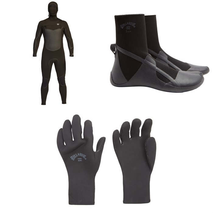 Billabong - 5/4 Absolute Plus Chest Zip Hooded Wetsuit + 5mm Absolute Split Toe Wetsuit Boots + 5mm Absolute 5 Finger Wetsuit Gloves