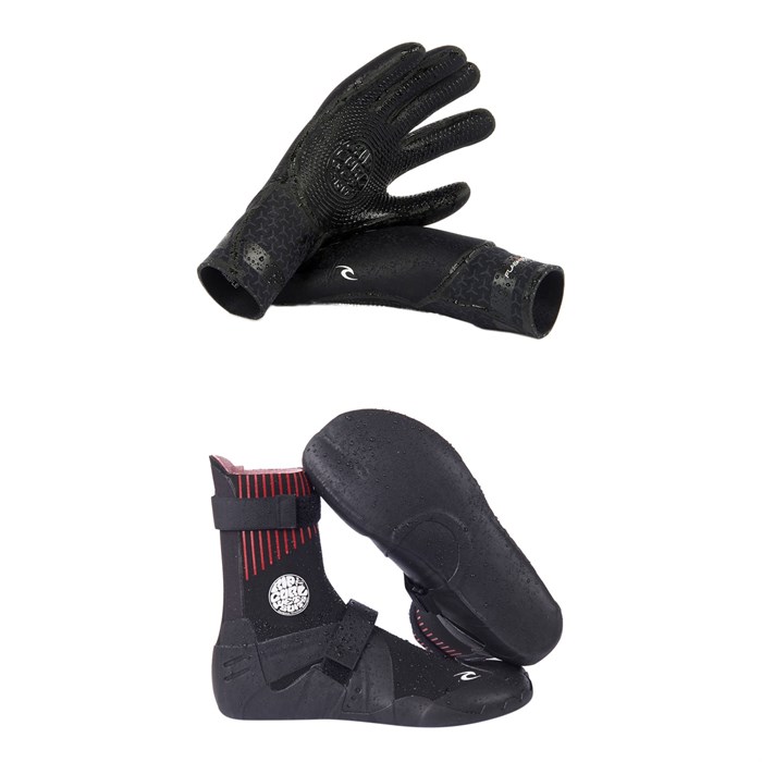Rip Curl - 3/2 Flashbomb 5-Finger Wetsuit Gloves + 3mm Flashbomb Hidden Split Toe Boots