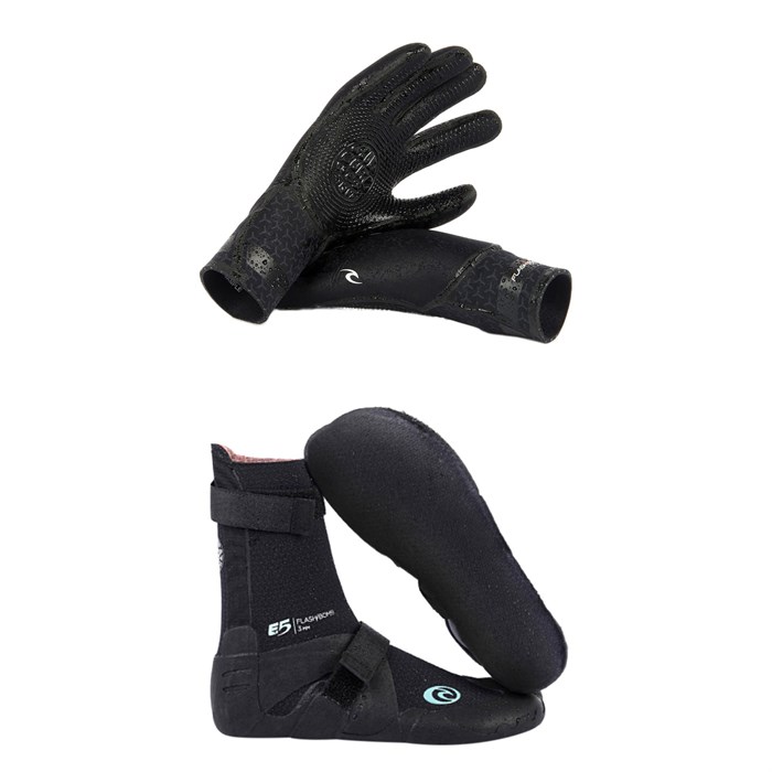 Rip Curl - 3/2 Flashbomb 5-Finger Wetsuit Gloves + 3mm Flashbomb Hidden Split Toe Boots - Women's