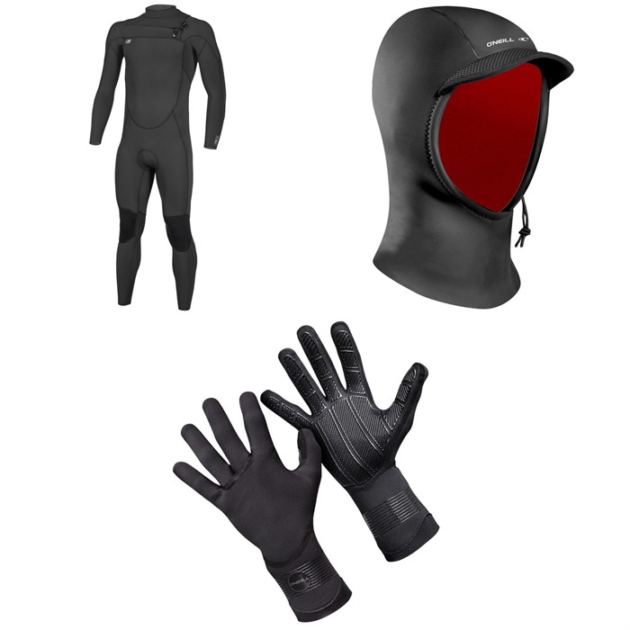 O'Neill - 4/3 Ninja Chest Zip Wetsuit + Psycho 1.5mm Wetsuit Hood + 1.5mm Psycho Tech Gloves