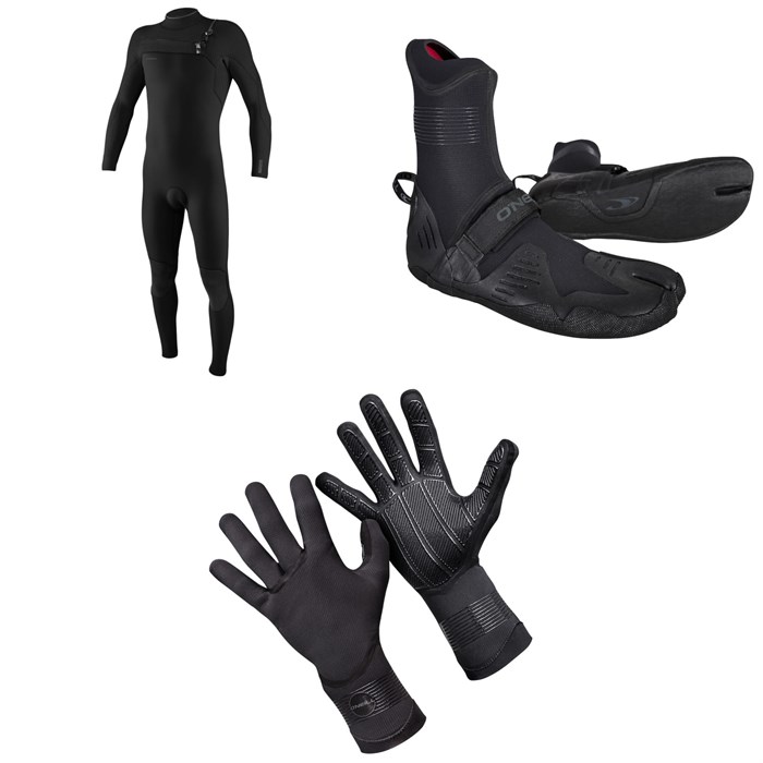 O'Neill - 4/3+ Hyperfreak Chest Zip Wetsuit + 3/2 Psycho Tech Split Toe Wetsuit Boots + 1.5mm Psycho Tech Gloves