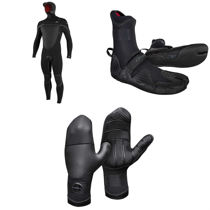 O'Neill - 5.5/4+ Psycho Tech Chest Zip Hooded Wetsuit + 5mm Psycho Tech ST Wetsuit Boots + 5mm Psycho Tech Mittens