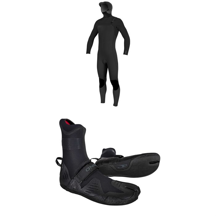 O'Neill - 5/4+ Hyperfreak Chest Zip Hooded Wetsuit + 5mm Psycho Tech ST Wetsuit Boots