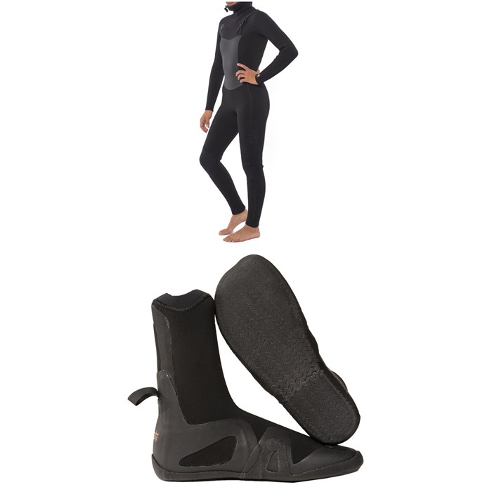 Sisstrevolution - 5/4 7 Seas Hooded Chest Zip Wetsuit + 5mm Round Toe Wetsuit Boots - Women's