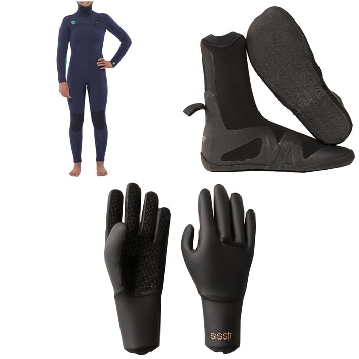Sisstrevolution - 5/4 Hooded Chest Zip Wetsuit + 5mm Round Toe Wetsuit Boots + 3mm Wetsuit Gloves - Women's