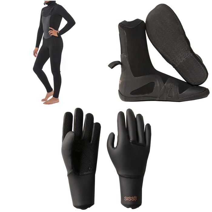Sisstrevolution - 5/4 7 Seas Hooded Chest Zip Wetsuit + 5mm Round Toe Wetsuit Boots + 3mm Wetsuit Gloves - Women's
