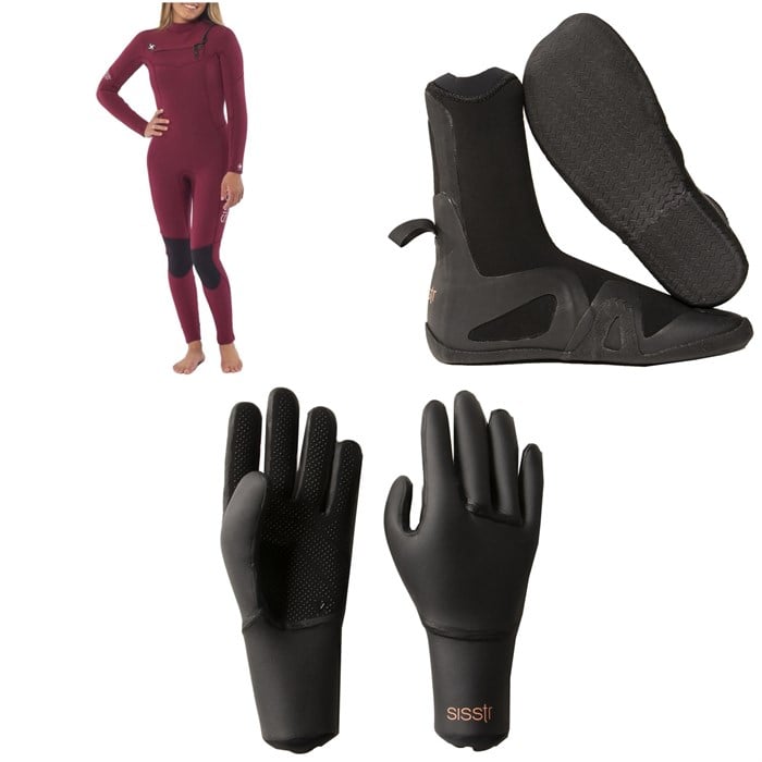 Sisstrevolution - 5/4 7 Seas Chest Zip Wetsuit + 5mm Round Toe Wetsuit Boots + 3mm Wetsuit Gloves - Women's