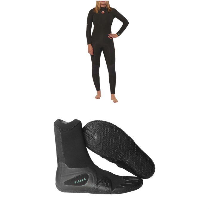 Sisstrevolution - 4/3 7 Seas Back Zip Wetsuit - Women's + Vissla 3mm 7 Seas Split Toe Wetsuit Boots