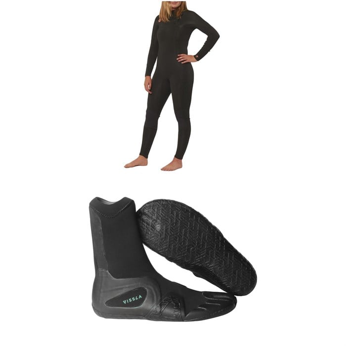 Sisstrevolution - 4/3 7 Seas Chest Zip Wetsuit - Women's + Vissla 3mm 7 Seas Split Toe Wetsuit Boots