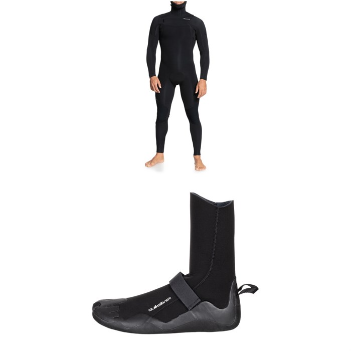 Quiksilver - 4/3 Everyday Sessions Chest Zip Hooded Wetsuit + 3mm Everyday Sessions Round Toe Wetsuit Boots