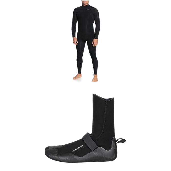 Quiksilver - 4/3 Everyday Sessions Chest Zip GBS Wetsuit + 3mm Everyday Sessions Round Toe Wetsuit Boots