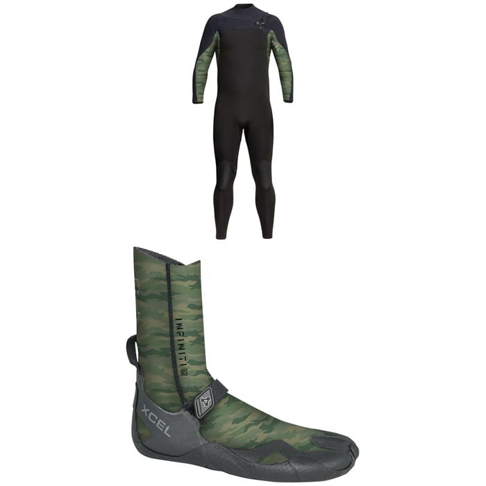 XCEL - 4/3 Phoenix Chest Zip Wetsuit + 3mm Infiniti Split Toe Wetsuit Boots