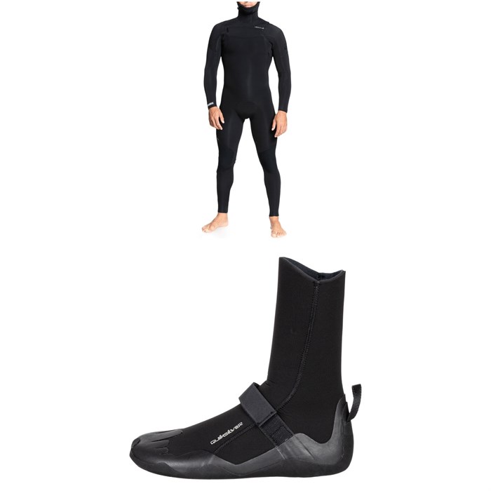 Quiksilver - 5/4/3 Everyday Sessions Chest Zip Hooded Wetsuit + 5mm Everyday Sessions Round Toe Wetsuit Boots