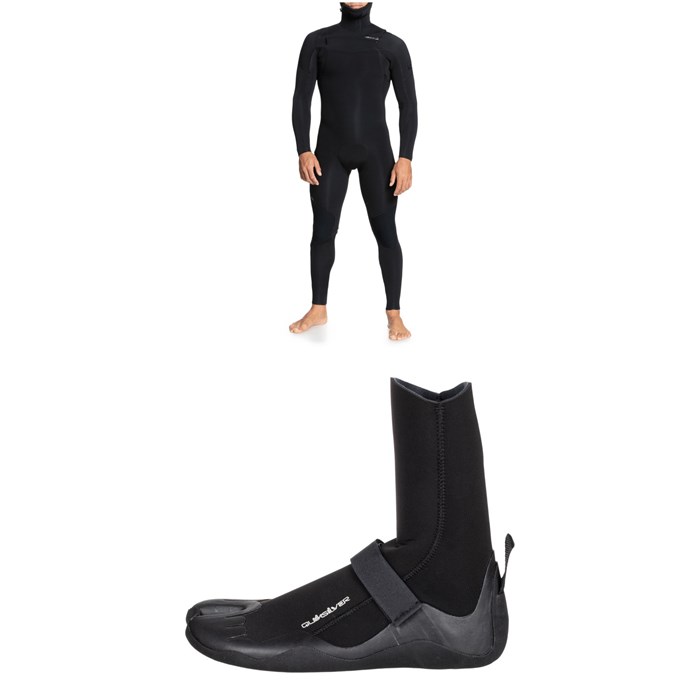 Quiksilver - 4/3 Everyday Sessions Chest Zip Hooded Wetsuit + 3mm Everyday Sessions Split Toe Wetsuit Boots
