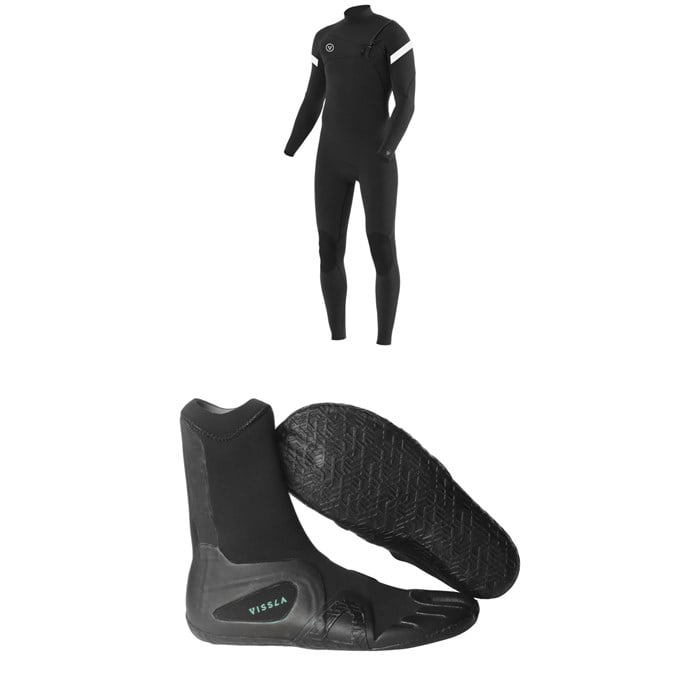 Vissla - 4/3 7 Seas Raditude Chest Zip Wetsuit + Vissla 3mm 7 Seas Split Toe Wetsuit Boots