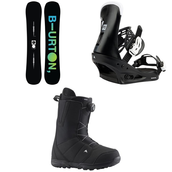 Burton - Instigator PurePop Camber Snowboard + Freestyle Snowboard Bindings + Moto Boa Snowboard Boots 2023