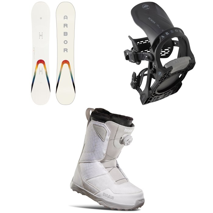 Arbor - Poparazzi Rocker Snowboard + Acacia Snowboard Bindings + thirtytwo Shifty Boa Snowboard Boots - Women's 2023