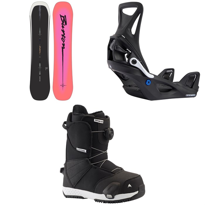 Burton - Custom Smalls Snowboard + Step On Snowboard Bindings + Zipline Step On Boots - Kids' 2023