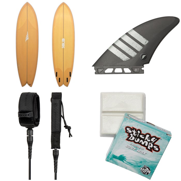 Solid Surf Co - Pescador Surfboard + Futures Controller Alpha Quad Fin Set + Creatures of Leisure Pro 7' Surf Leash + Sticky Bumps Basecoat Wax