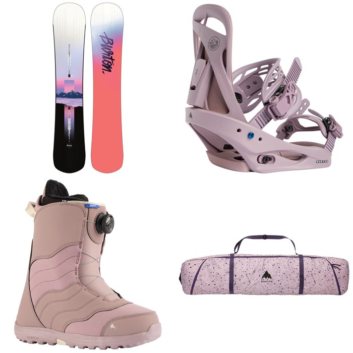 Burton - Hideaway Snowboard + Citizen Snowboard Bindings + Mint Boa Snowboard Boots + Space Sack Snowboard Bag 2023