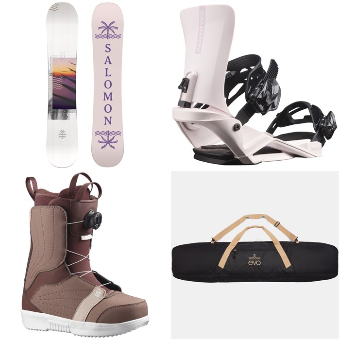 Salomon - Lotus Snowboard + Rhythm Snowboard Bindings + Pearl Boa Snowboard Boots + evo Padded Snowboard Bag - Women's 2023