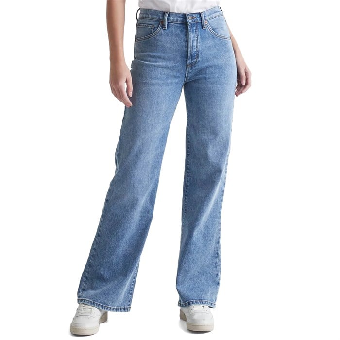 Women's High Rise Wide Leg Dark Blue Stretch Jeans