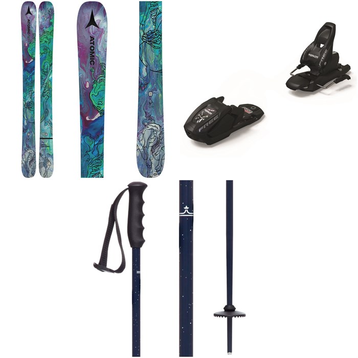 Atomic - Bent Chetler Mini Skis + Marker Free 7 Ski Bindings + evo Lil Send'r Adjustable Ski Poles - Kids' 2023