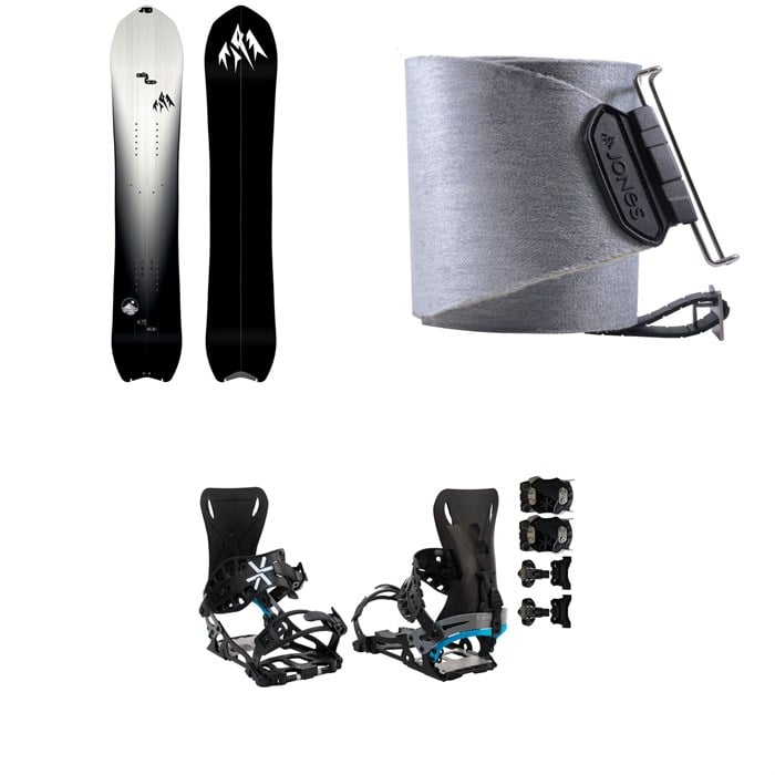 Jones - Jones Stratos Splitboard + Nomad Quick Tension Tail Clip Splitboard Skins + Karakoram PRIME NOMAD + Split Interface Splitboard Bindings 2023