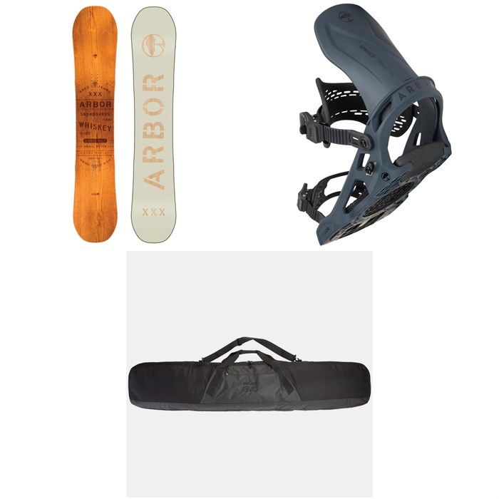Arbor - Whiskey Snowboard 2020 + Spruce Snowboard Bindings 2022 + evo Padded Snowboard Bag
