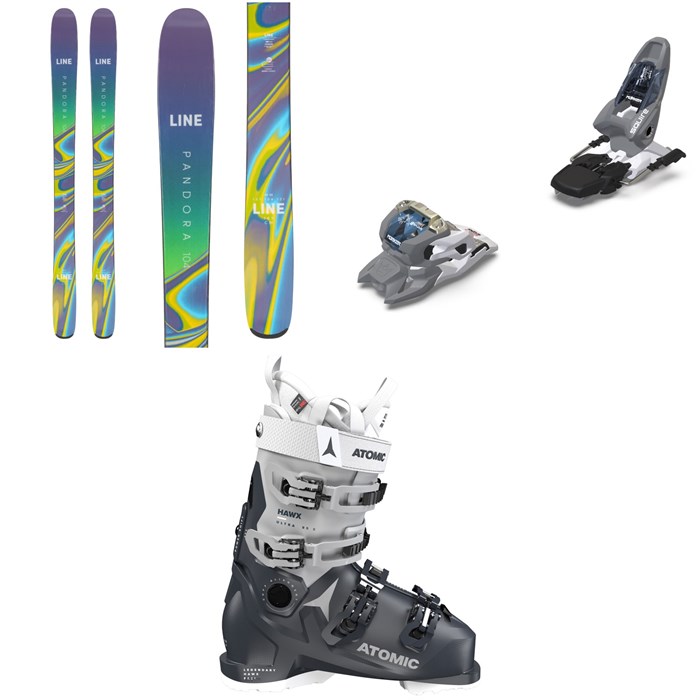 Line Skis - Pandora 104 Skis - Women's + Marker Squire 11 Ski Bindings + Atomic Hawx Ultra 95 S W GW Ski Boots - Women's 2023