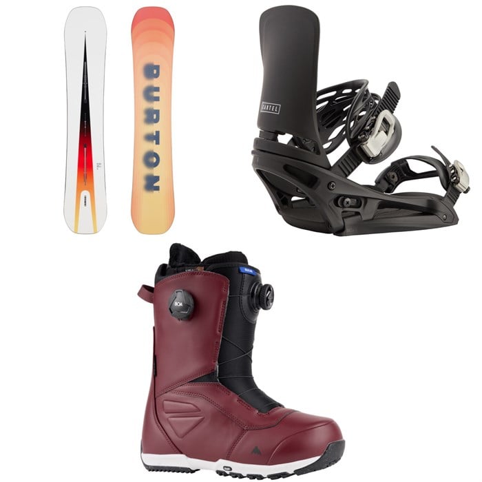 Burton - Custom Flying V Snowboard + Cartel EST Snowboard Bindings + Ruler Boa Snowboard Boots