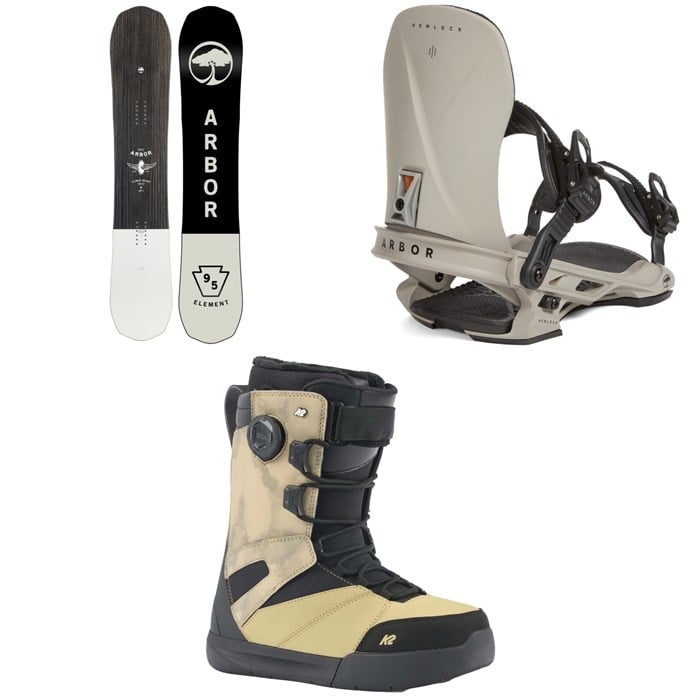 Arbor - Element Rocker Snowboard + Arbor Hemlock LTD Snowboard Bindings + K2 Overdraft Snowboard Boots 2024