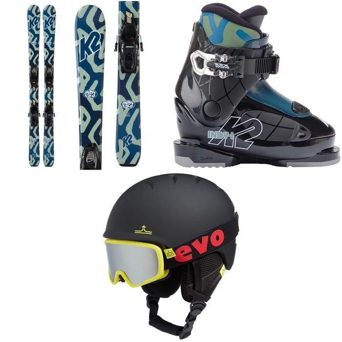 K2 - Indy Skis + FDT 4.5 Bindings + K2 Indy 1 Ski Boots + evo Sessel Helmet + Goggle Combo - Kids'