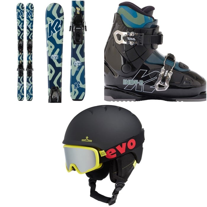 K2 - Indy Skis + FDT 4.5 Bindings + K2 Indy 2 Ski Boots + evo Sessel Helmet + Goggle Combo - Kids'