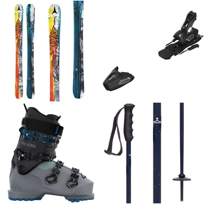 Atomic - Atomic Bent Chetler Mini Skis + Atomic Colt 7 GW Ski Bindings + K2 Reverb Ski Boots + evo Lil Send'r Adjustable Ski Poles + evo Sessel Helmet + Goggle Combo - Kids'