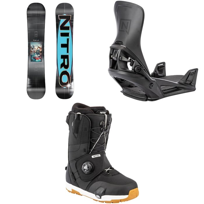 Nitro - Cheap Thrills Snowboard + Step On Snowboard Bindings + Venture Step On TLS Snowboard Boots 2026