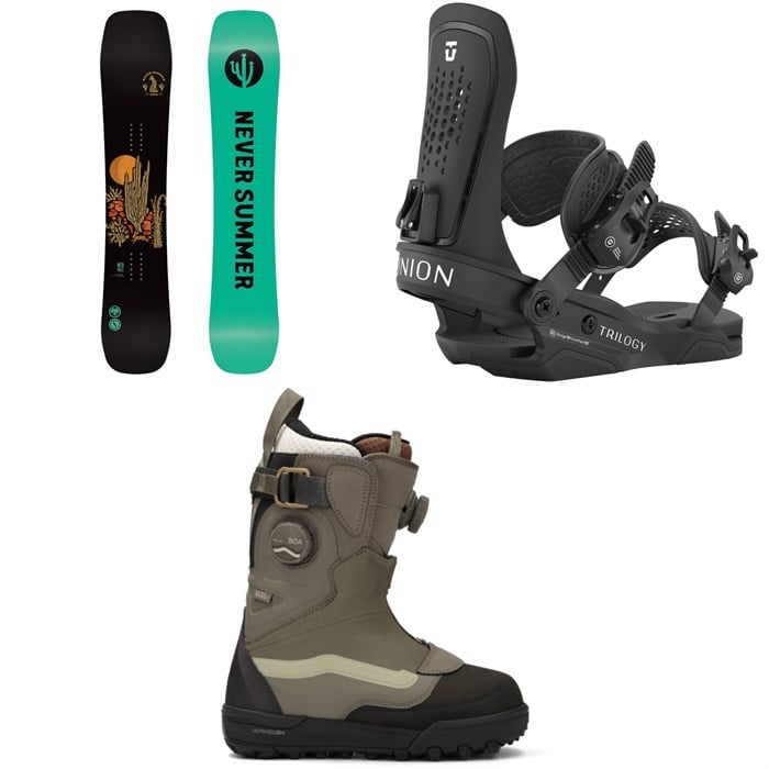 Never Summer - Never Summer Cirrus Snowboard + Union Trilogy Snowboard Bindings + Vans Viaje Range Edition Snowboard Boots - Women's 2026