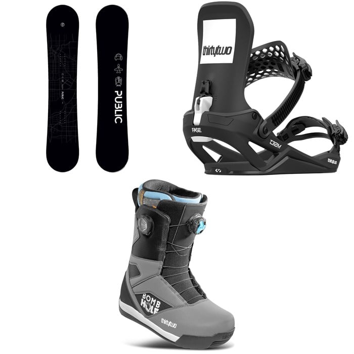Public Snowboards - Public Snowboards General Snowboard + thirtytwo T32M Fase Snowboard Bindings + STW Double Boa x Bomb Hole Snowboard Boots 2026