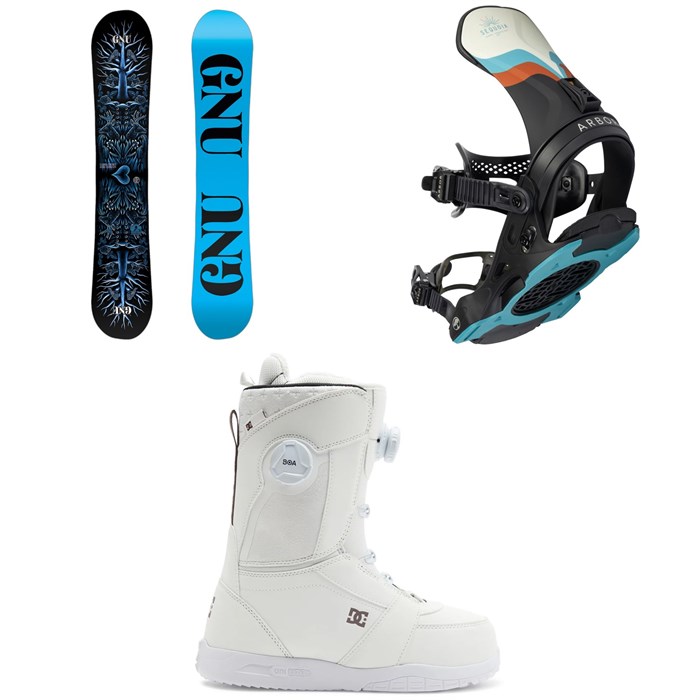 GNU - GNU Asym Ladies Choice C2X Snowboard + Arbor Sequoia Snowboard Bindings + DC Lotus Snowboard Boots - Women's