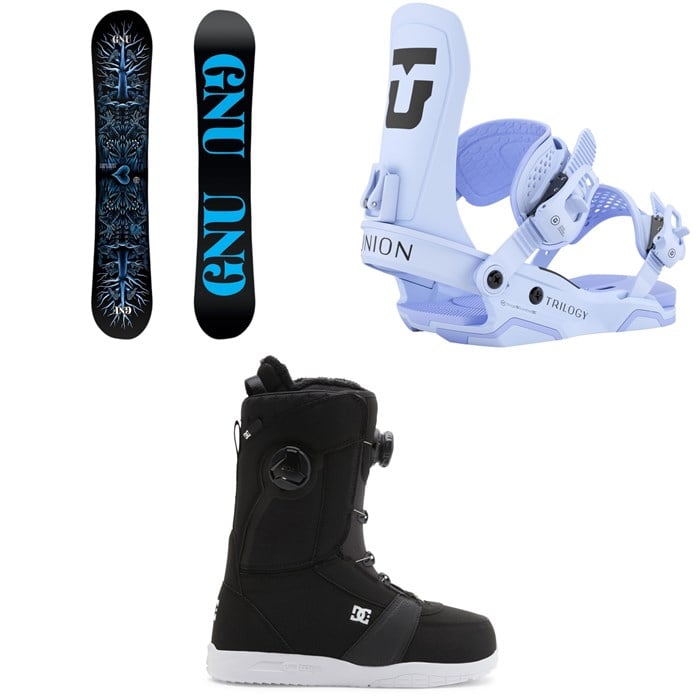 GNU - GNU Asym Ladies Choice C2X Snowboard + Union Trilogy Snowboard Bindings + DC Lotus Snowboard Boots - Women's 2025