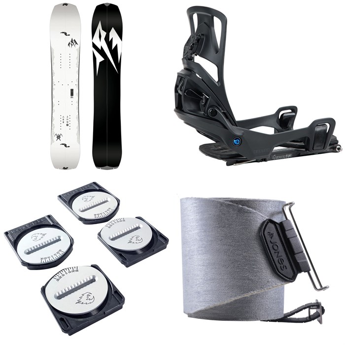 Jones - Jones Ultralight Solution Splitboard + Burton Step On Splitboard Bindings + Spark R&D Spark Pucks + Nomad Pro Quick Tension Tail Clip Splitboard Skins